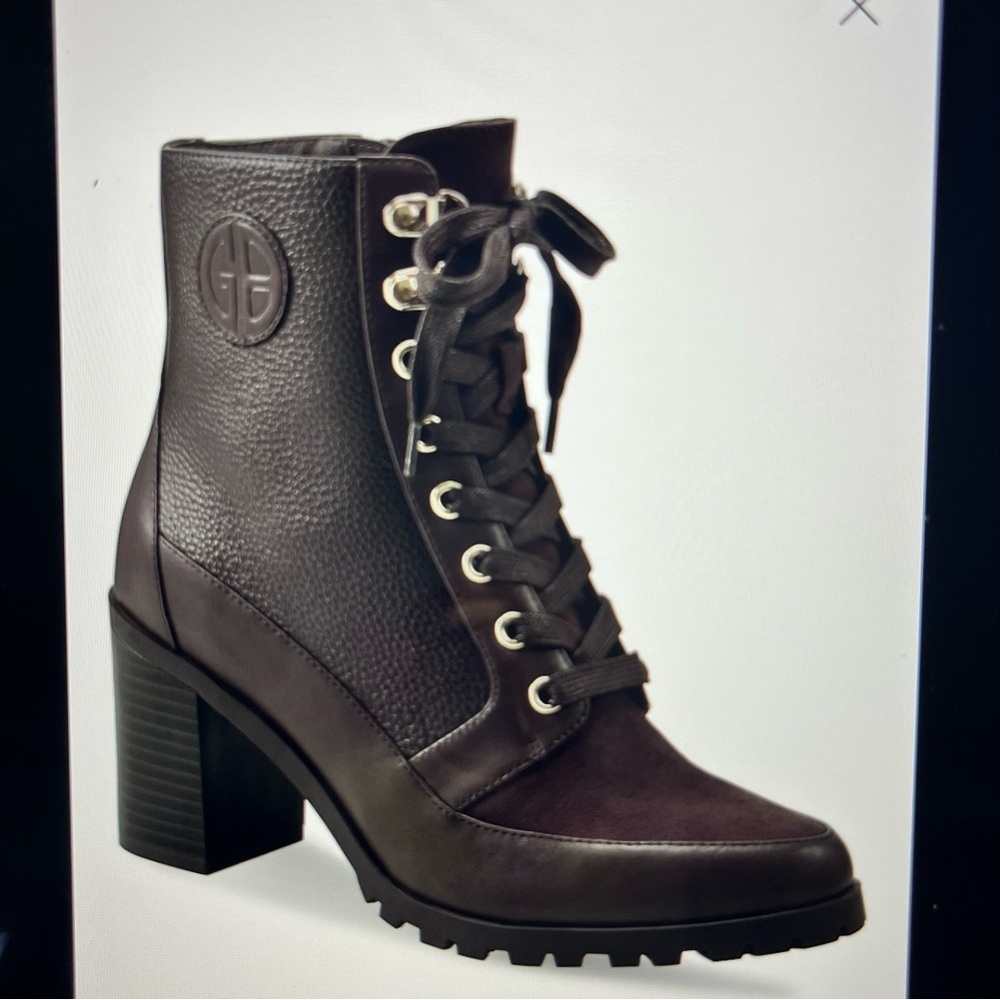 Giani Bernini Women's Black Lace-Up Chunky lug soles Moto-Inspired Casual Bootie